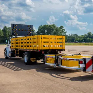 Ledwell Crash Truck with deployed Scorpion Attenuator